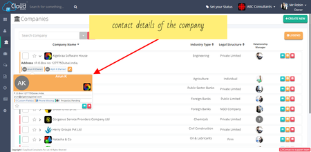 Contact's short information like address, email, phone and project's information.