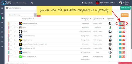 view, edit and delete your company by buttons as shown in picture.