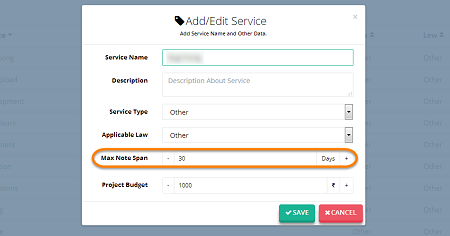 User can set next note date limit for projects in services module