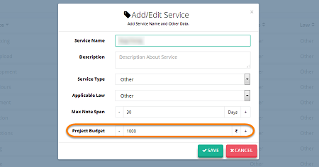User can set default project budget in services module